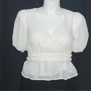 Astr White Puff Sleeve Peplum Blouse